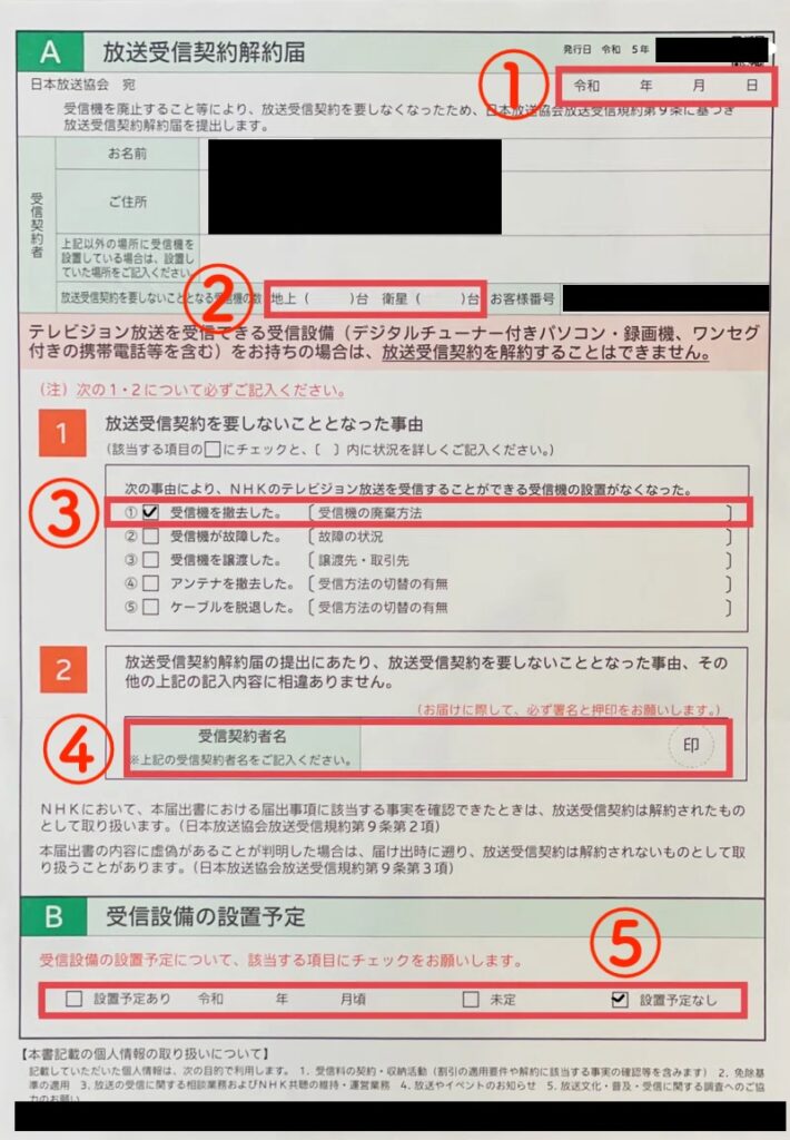 NHK受信契約解約届の書き方