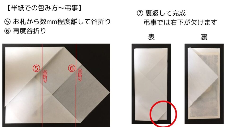 中袋なしの香典 半紙でのお札の包み方_2