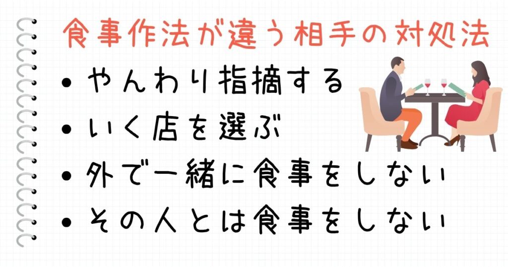 食事作法/が違う、テーブルマナーが違う相手の対処法