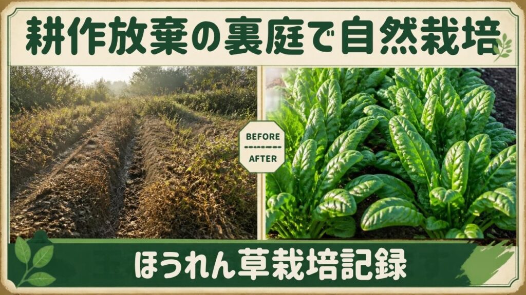 耕作放棄地の裏庭で自然栽培 垂直栽培 垂直仕立て栽培 ほうれん草栽培 日記 記録